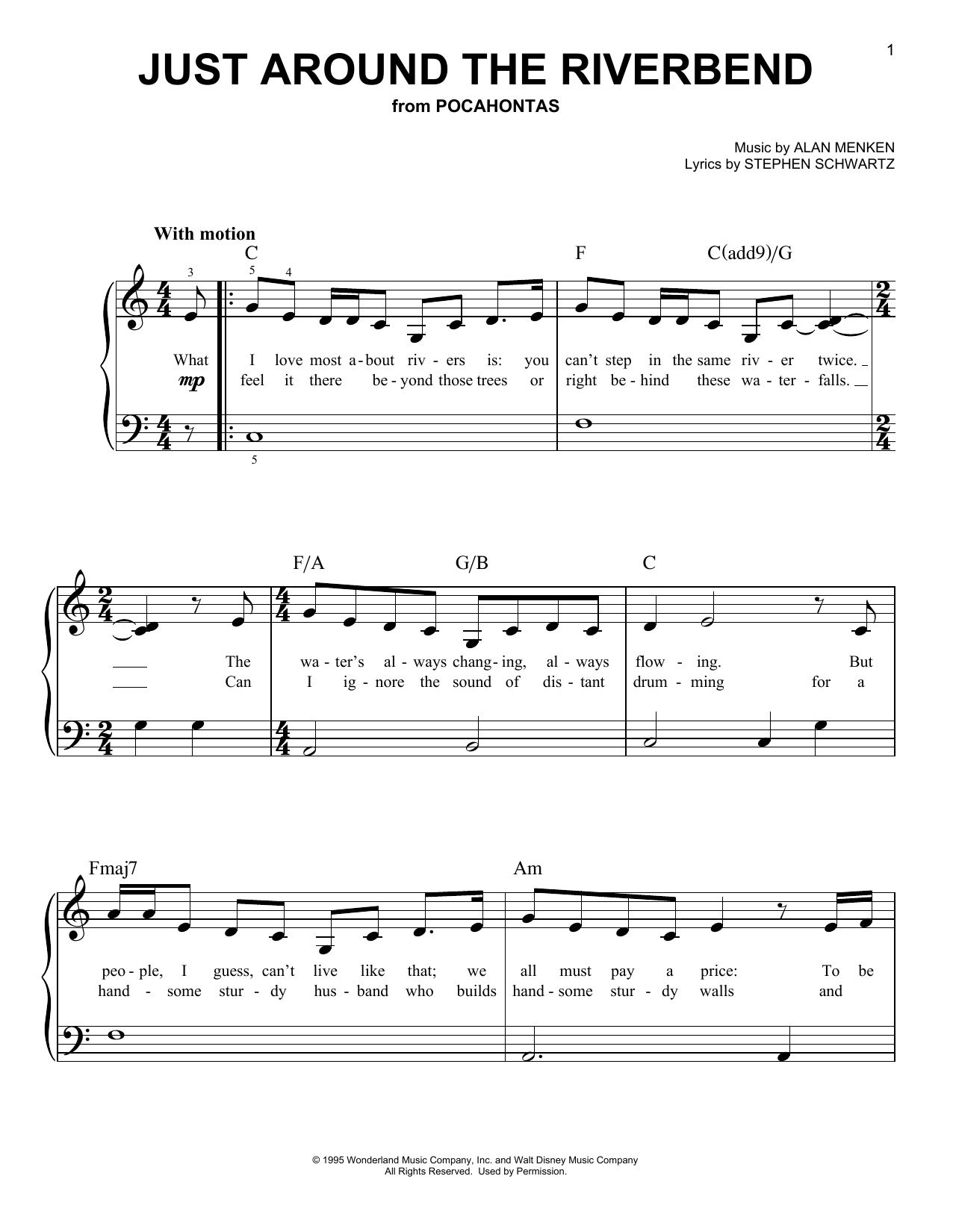 Alan Menken Just Around The Riverbend (from Pocahontas) sheet music notes and chords arranged for Alto Sax Duet