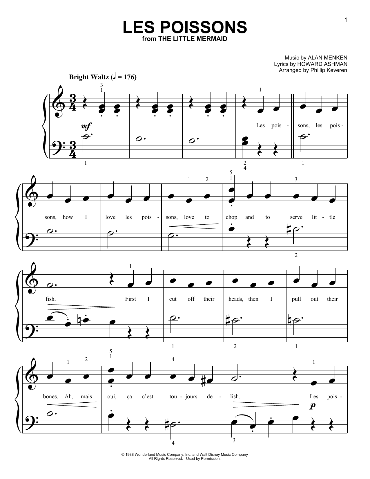 Alan Menken Les Poissons (from The Little Mermaid) (arr. Phillip Keveren) sheet music notes and chords arranged for Big Note Piano