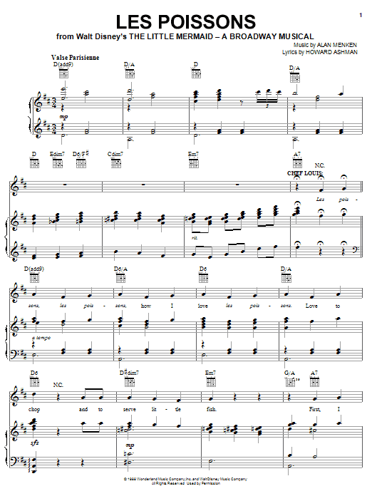 Alan Menken Les Poissons (from The Little Mermaid: A Broadway Musical) sheet music notes and chords arranged for Piano, Vocal & Guitar Chords (Right-Hand Melody)