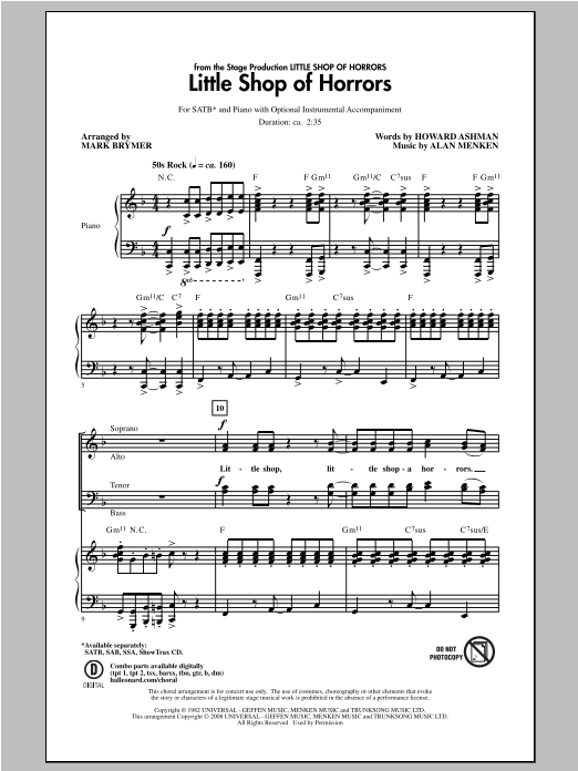Alan Menken Little Shop Of Horrors (from Little Shop of Horrors) (arr. Mark Brymer) sheet music notes and chords arranged for SATB Choir