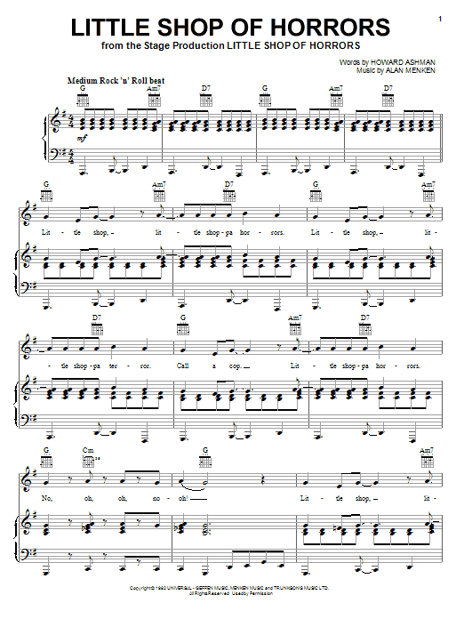 Alan Menken Little Shop Of Horrors (from Little Shop of Horrors) sheet music notes and chords arranged for Piano, Vocal & Guitar Chords (Right-Hand Melody)