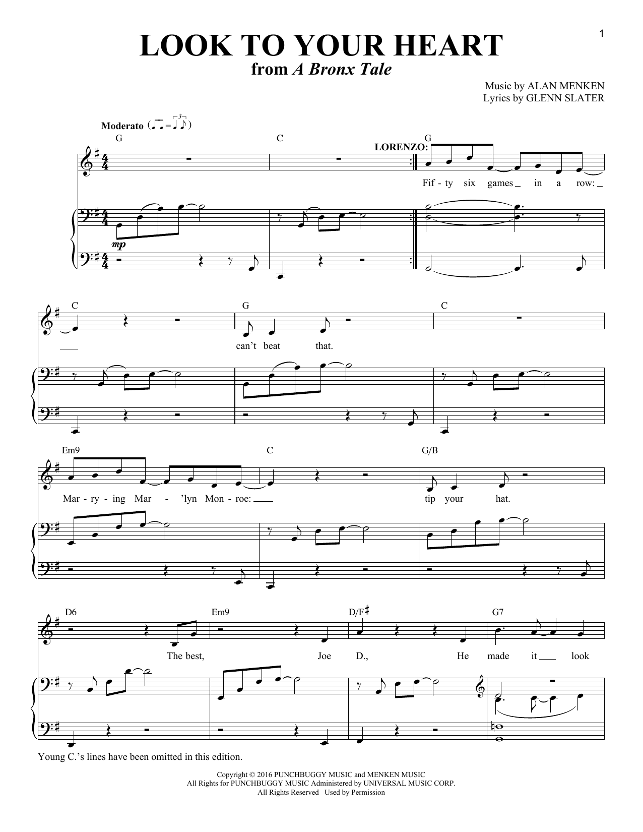 Alan Menken Look To Your Heart (from A Bronx Tale) sheet music notes and chords arranged for Piano & Vocal
