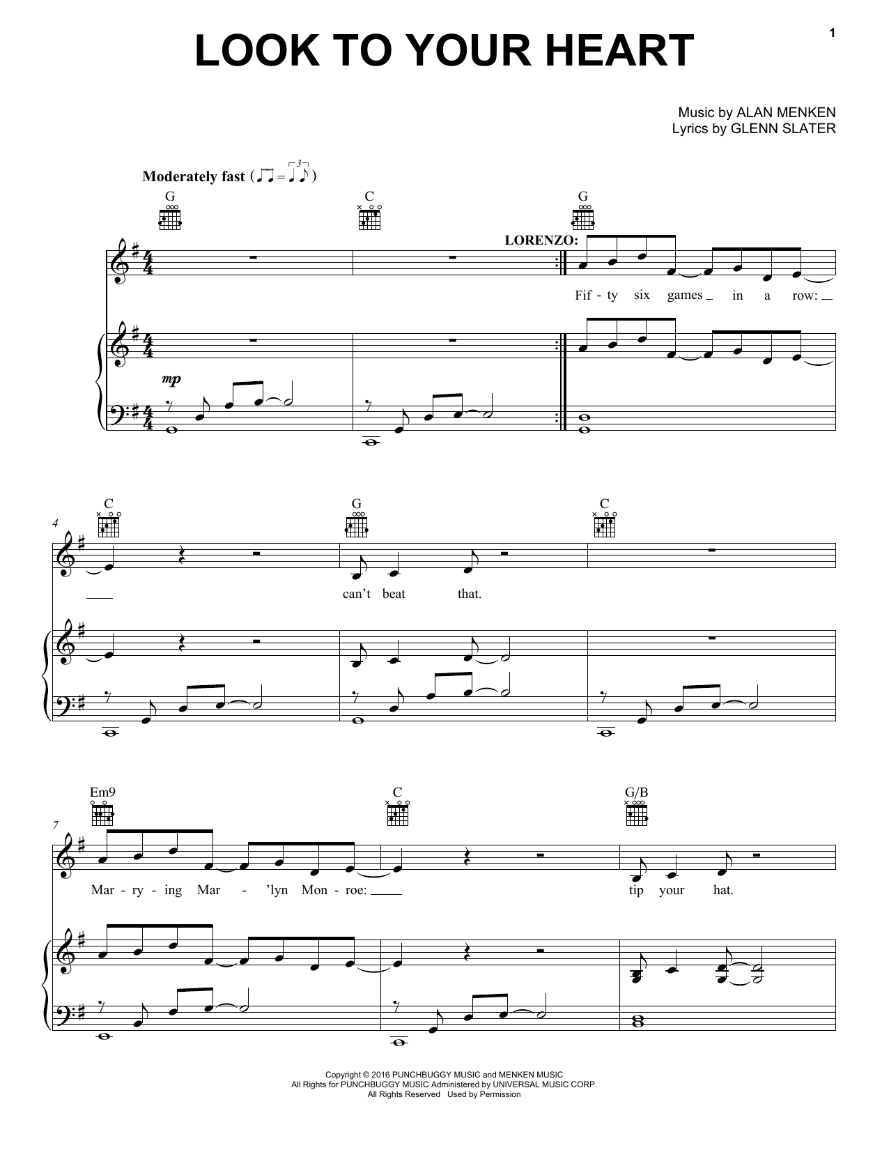 Alan Menken Look To Your Heart sheet music notes and chords arranged for Piano, Vocal & Guitar Chords (Right-Hand Melody)