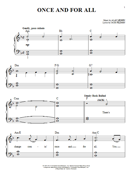 Alan Menken Once And For All sheet music notes and chords arranged for Easy Piano