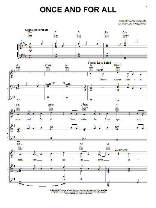 Alan Menken Once And For All sheet music notes and chords arranged for Piano, Vocal & Guitar Chords (Right-Hand Melody)