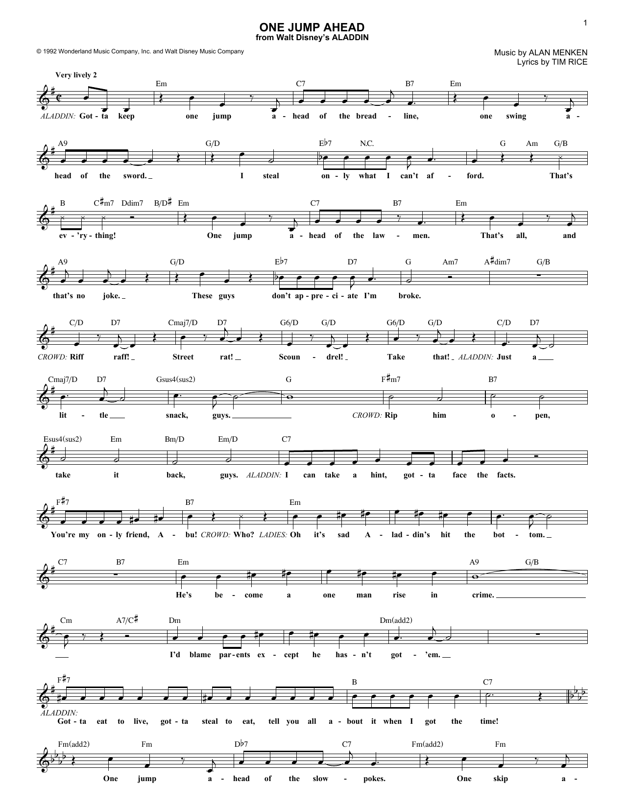 Alan Menken One Jump Ahead (from Aladdin) sheet music notes and chords arranged for Lead Sheet / Fake Book