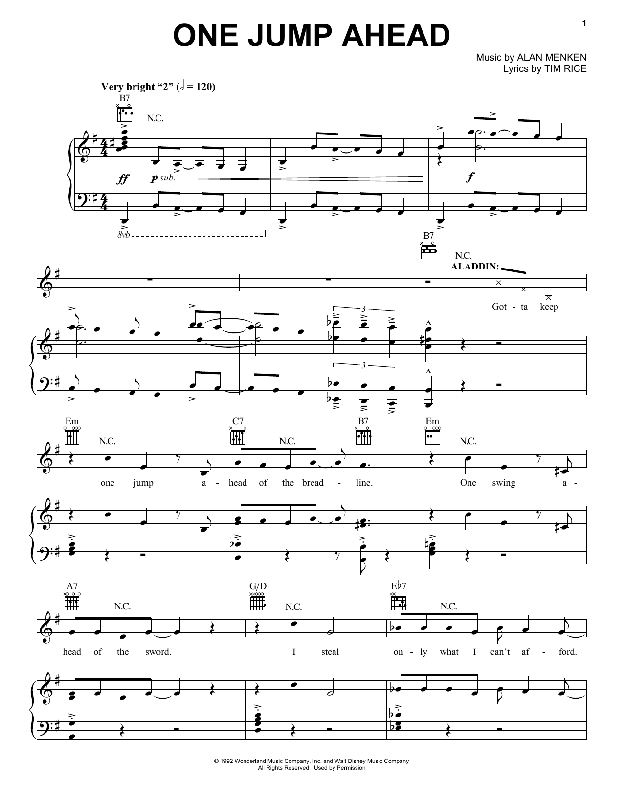 Alan Menken One Jump Ahead (from Aladdin: The Broadway Musical) sheet music notes and chords arranged for Piano & Vocal