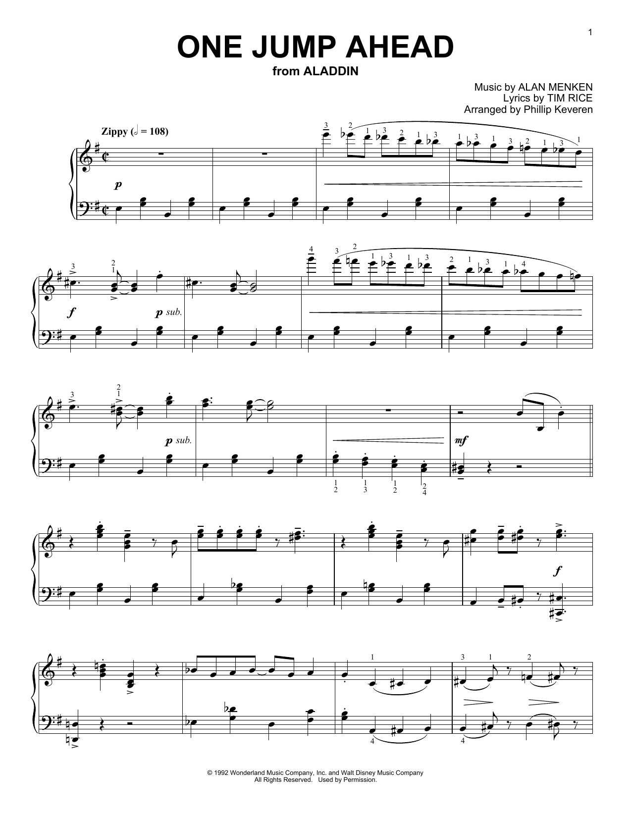 Alan Menken One Jump Ahead [Ragtime version] (from Aladdin) (arr. Phillip Keveren) sheet music notes and chords arranged for Piano Solo