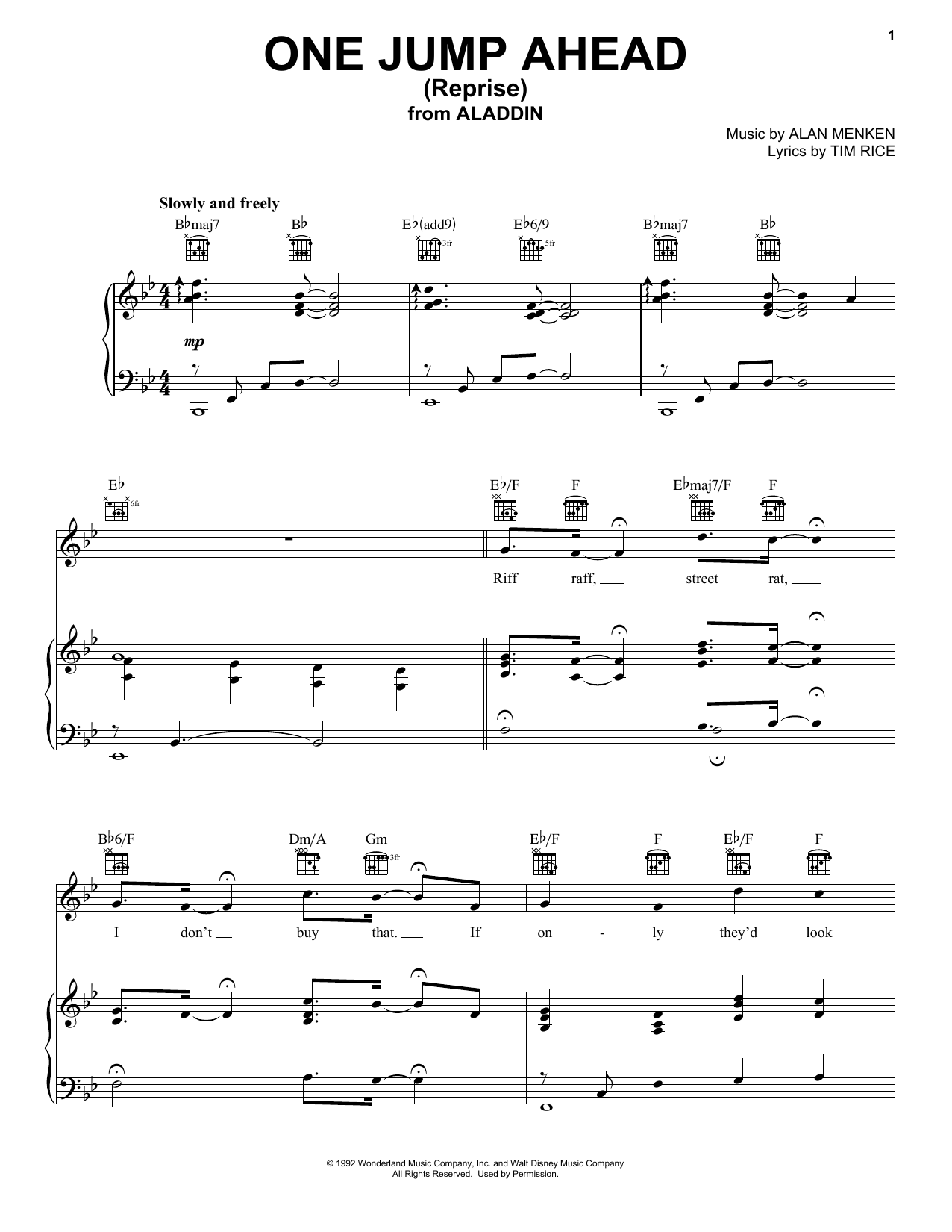 Alan Menken One Jump Ahead (Reprise) (from Aladdin) sheet music notes and chords arranged for Piano, Vocal & Guitar Chords (Right-Hand Melody)