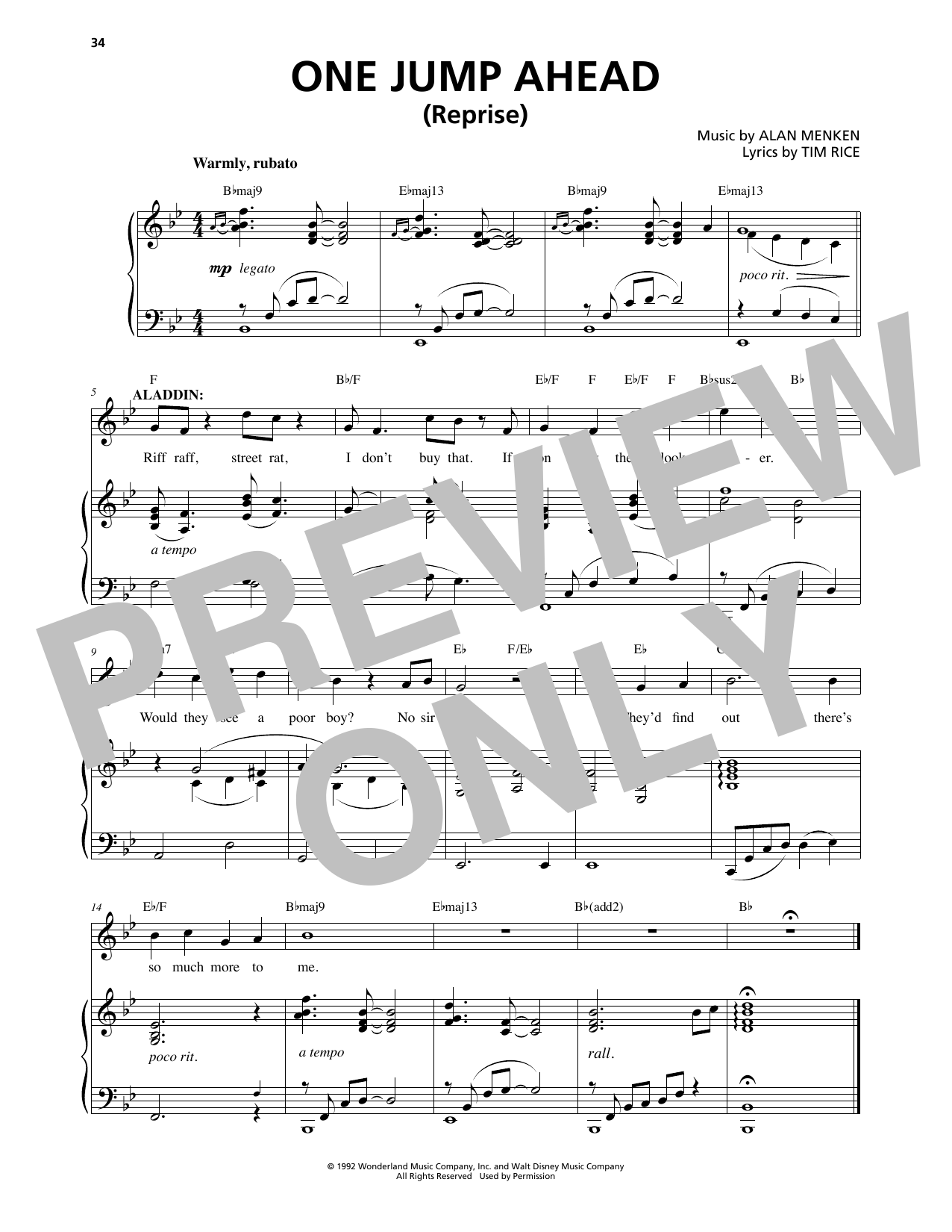 Alan Menken One Jump Ahead (Reprise) (from Aladdin: The Broadway Musical) sheet music notes and chords arranged for Piano & Vocal