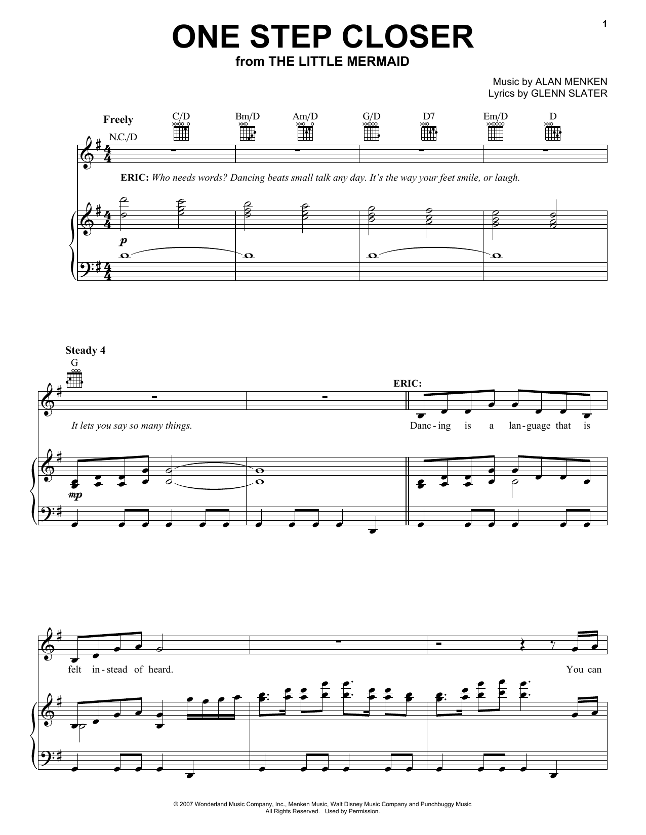 Alan Menken One Step Closer (from The Little Mermaid: A Broadway Musical) sheet music notes and chords arranged for Piano, Vocal & Guitar Chords (Right-Hand Melody)