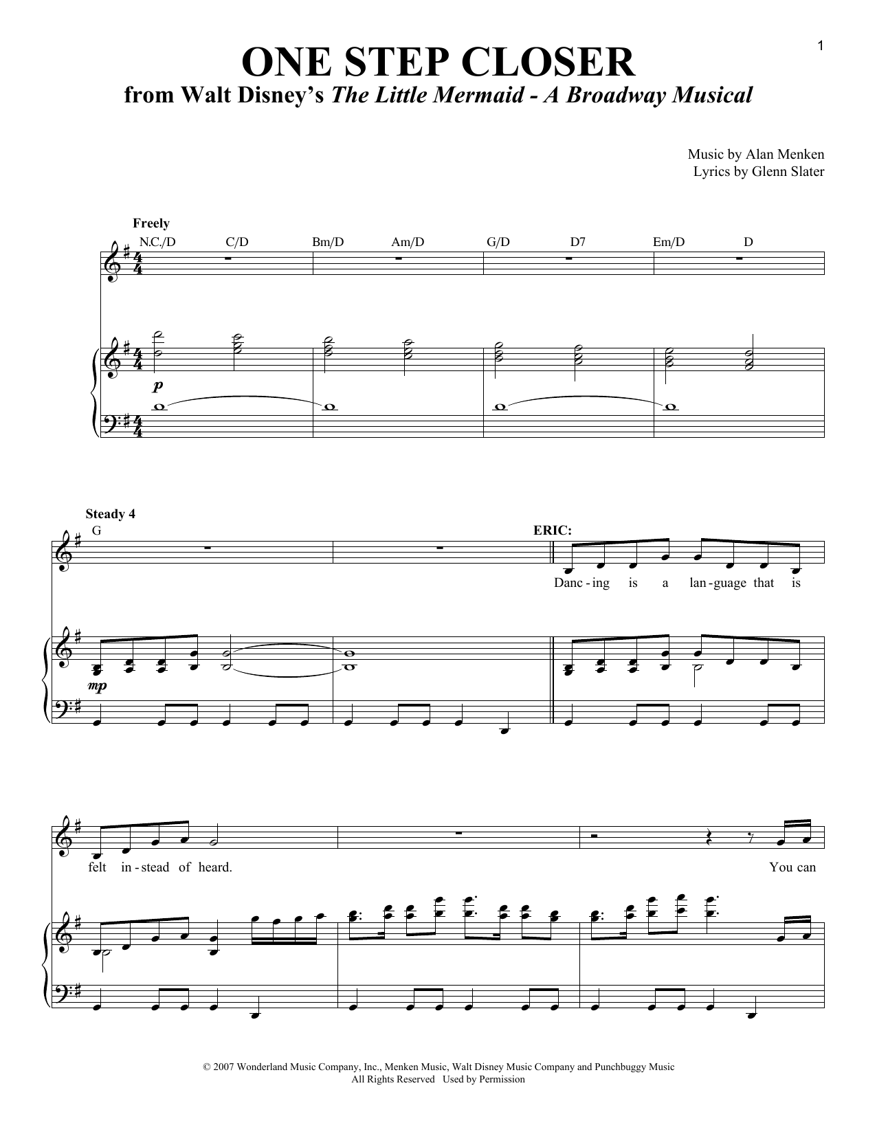 Alan Menken One Step Closer sheet music notes and chords arranged for Piano & Vocal
