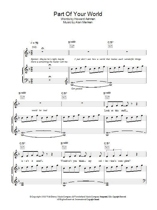 Alan Menken Part Of Your World (from The Little Mermaid) sheet music notes and chords arranged for Piano, Vocal & Guitar Chords
