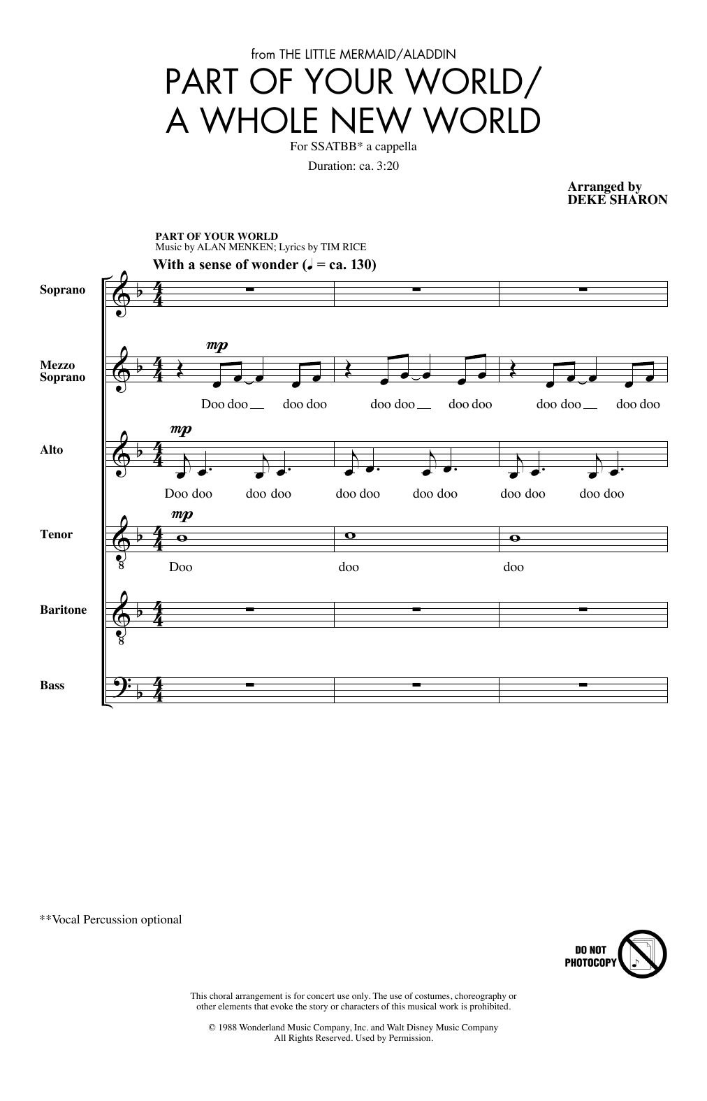 Alan Menken Part Of Your World/A Whole New World (from The Little Mermaid/Aladdin) (arr. Deke Sharon) sheet music notes and chords arranged for SATB Choir