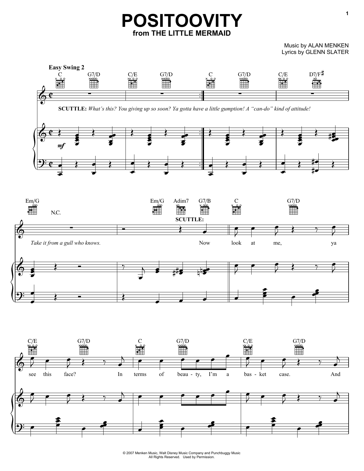 Alan Menken Positoovity (from The Little Mermaid: A Broadway Musical) sheet music notes and chords arranged for Piano, Vocal & Guitar Chords (Right-Hand Melody)