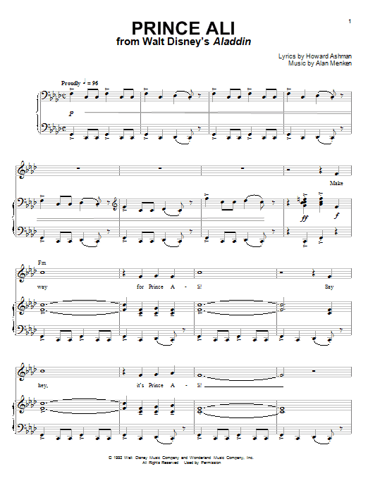 Alan Menken Prince Ali (from Aladdin) sheet music notes and chords arranged for Piano, Vocal & Guitar Chords (Right-Hand Melody)