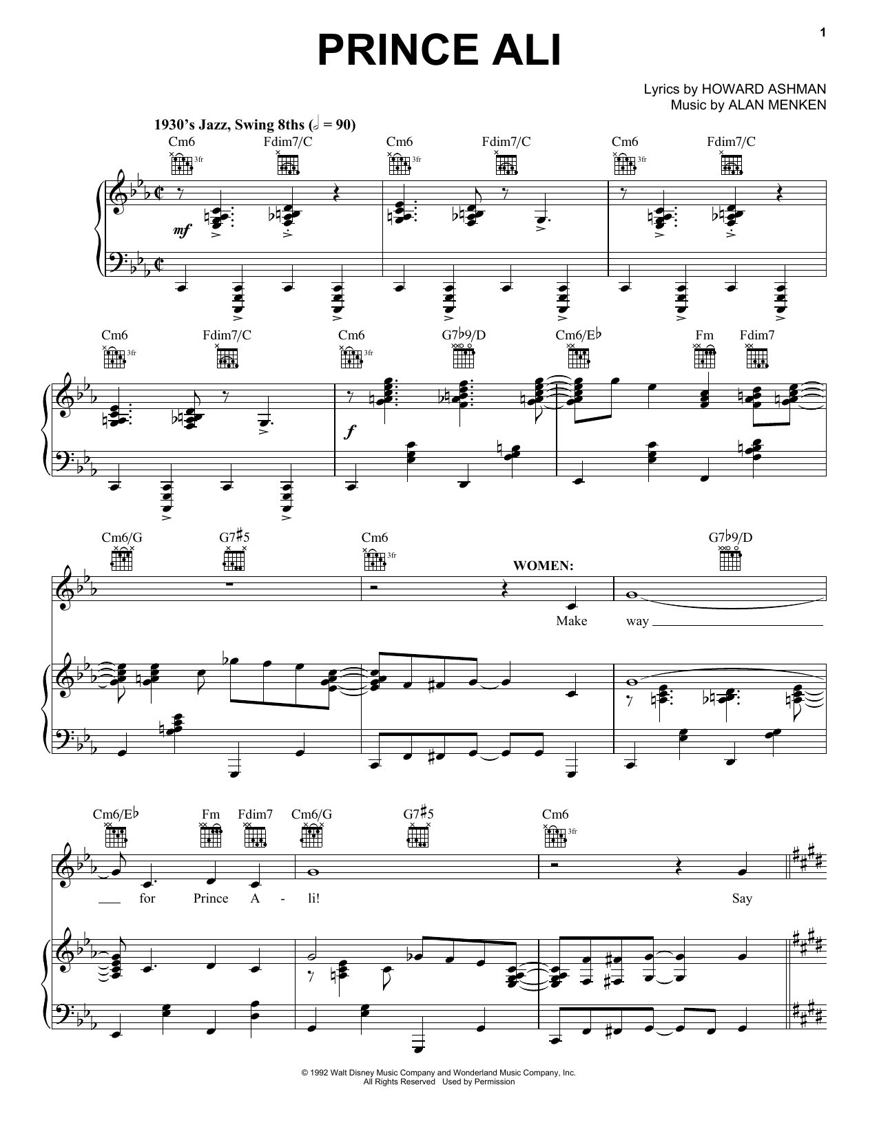 Alan Menken Prince Ali (from Aladdin: The Broadway Musical) sheet music notes and chords arranged for Piano & Vocal