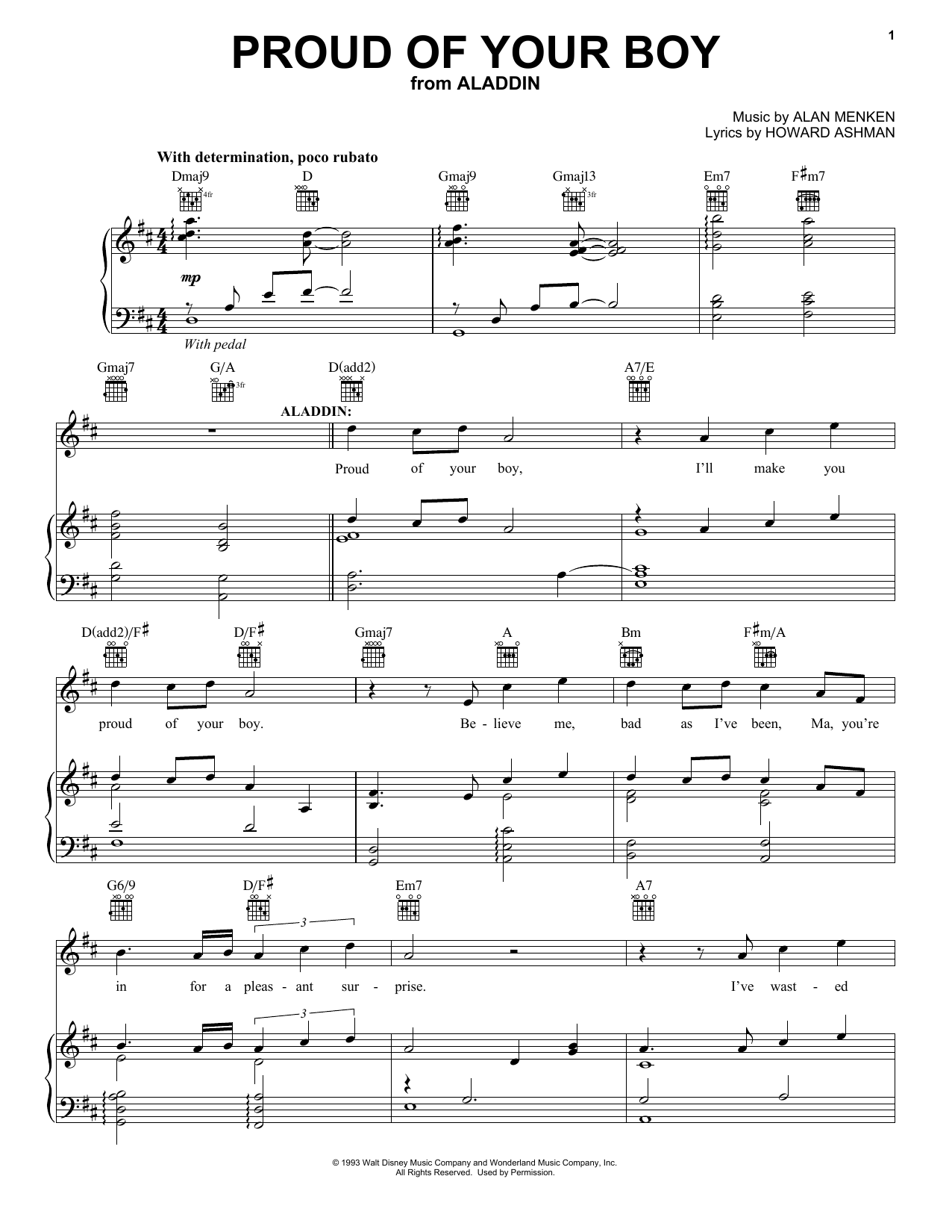 Alan Menken Proud Of Your Boy (from Aladdin: The Broadway Musical) sheet music notes and chords arranged for Easy Piano