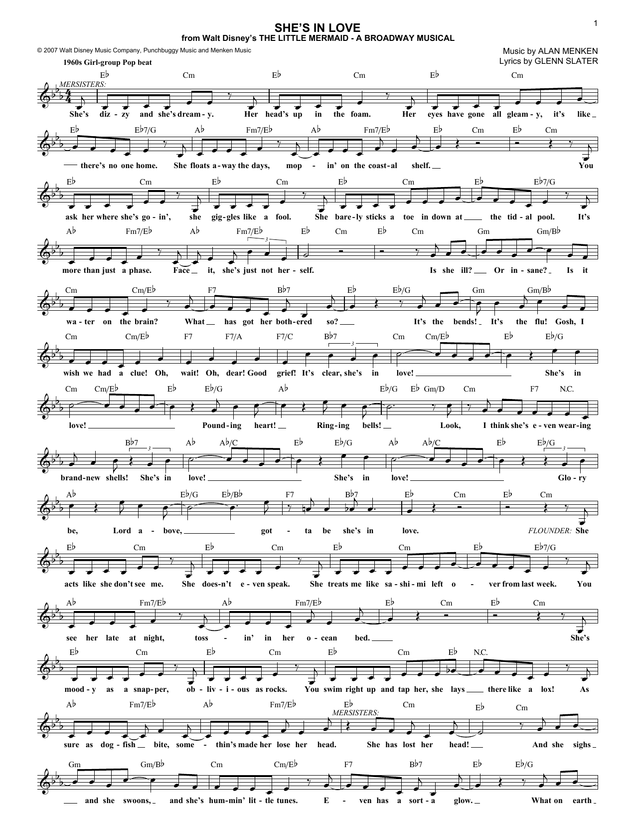 Alan Menken She's In Love sheet music notes and chords arranged for Piano & Vocal