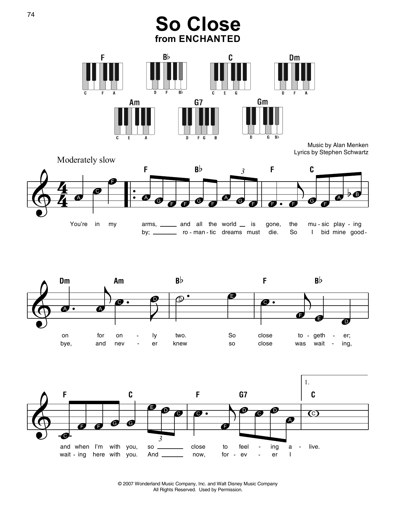 Alan Menken So Close (from Enchanted) sheet music notes and chords arranged for Super Easy Piano