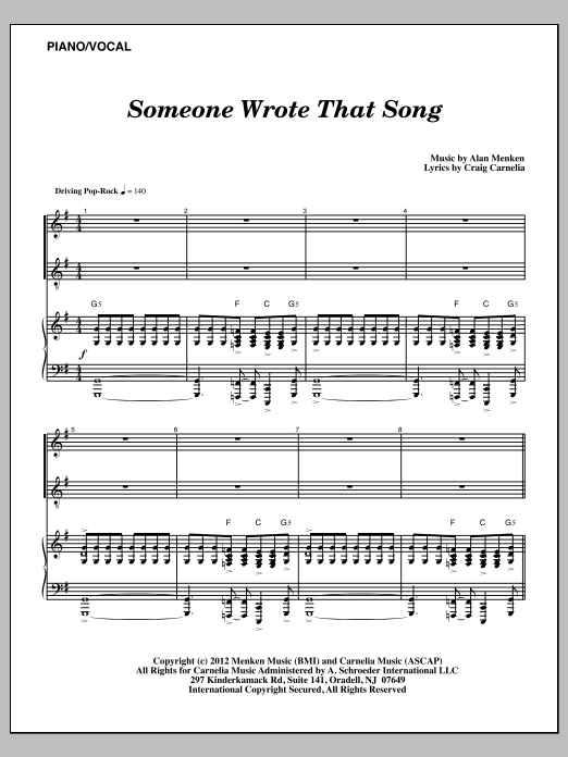 Alan Menken Someone Wrote That Song sheet music notes and chords arranged for Piano & Vocal