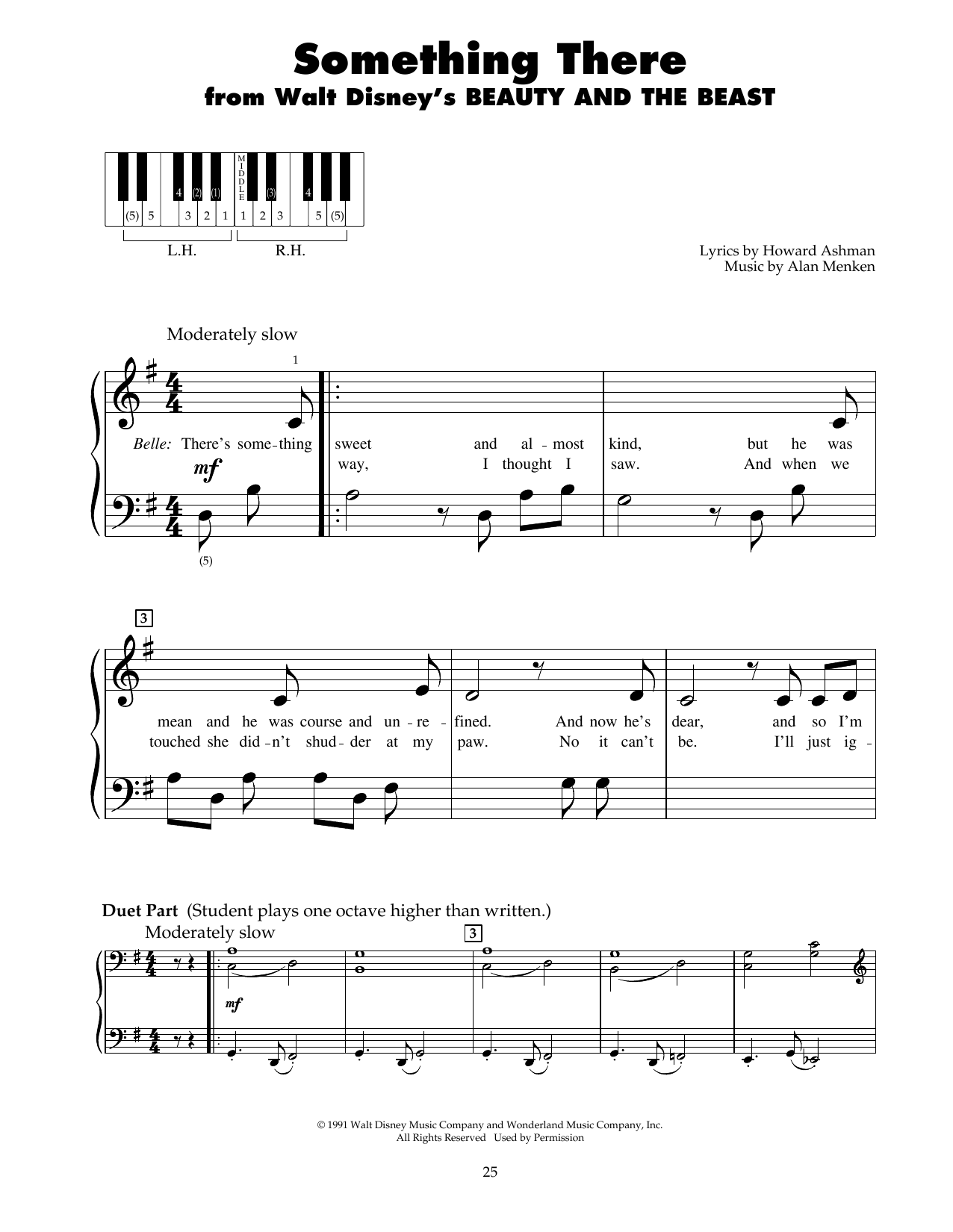 Alan Menken Something There (from Beauty And The Beast) sheet music notes and chords arranged for 5-Finger Piano