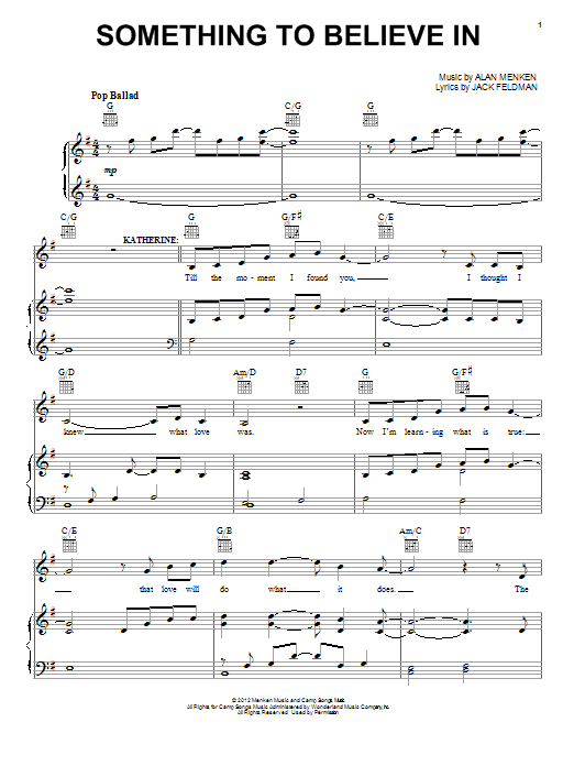 Alan Menken Something To Believe In sheet music notes and chords arranged for Vocal Duet