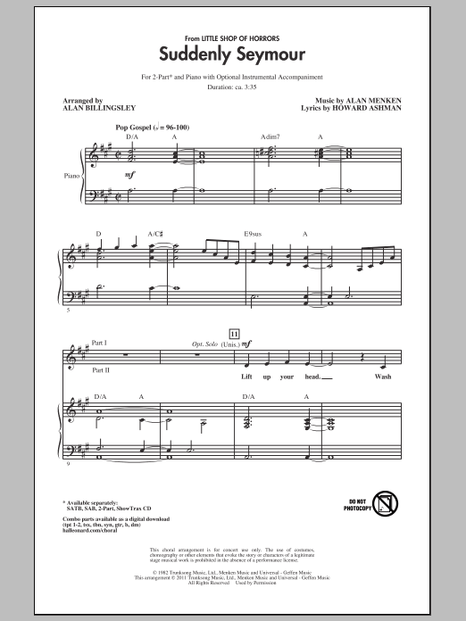 Alan Menken Suddenly Seymour (from Little Shop of Horrors) (arr. Alan Billingsley) sheet music notes and chords arranged for SAB Choir