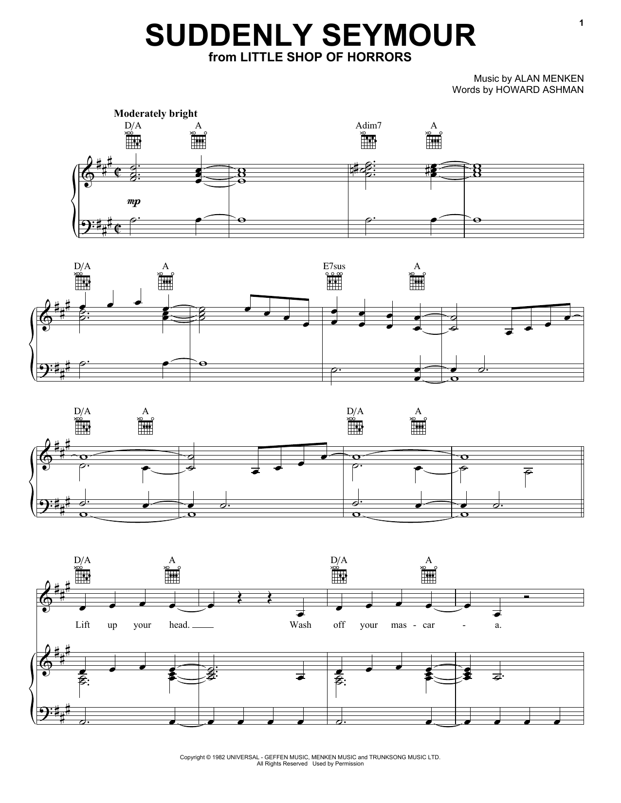 Alan Menken Suddenly Seymour (from Little Shop of Horrors) sheet music notes and chords arranged for Trumpet Solo