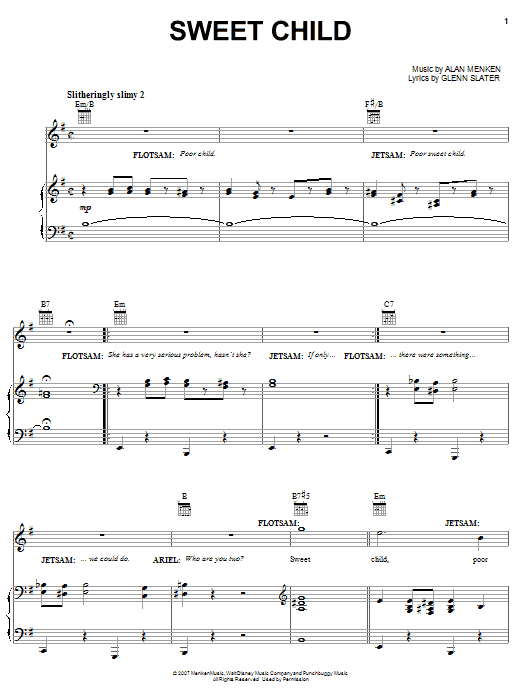 Alan Menken Sweet Child (from The Little Mermaid: A Broadway Musical) sheet music notes and chords arranged for Piano, Vocal & Guitar Chords (Right-Hand Melody)