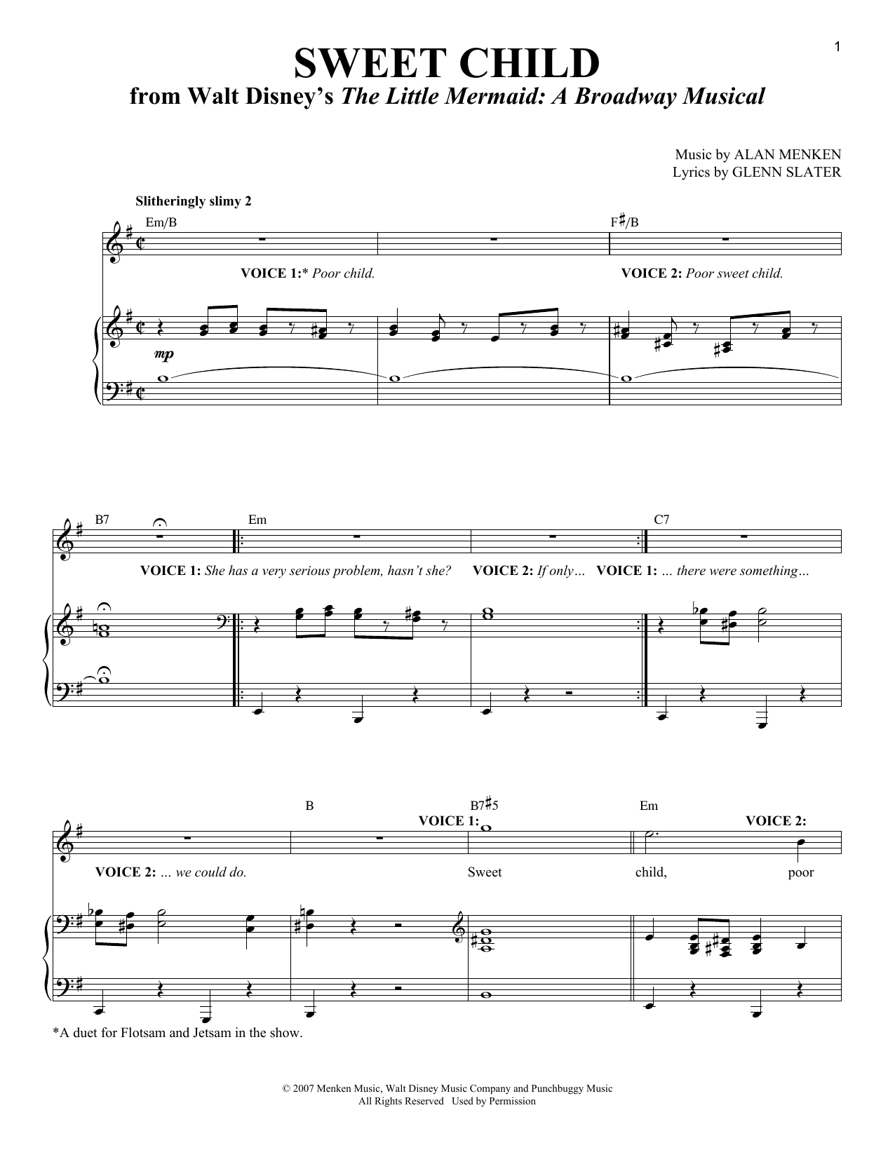 Alan Menken Sweet Child sheet music notes and chords arranged for Vocal Duet