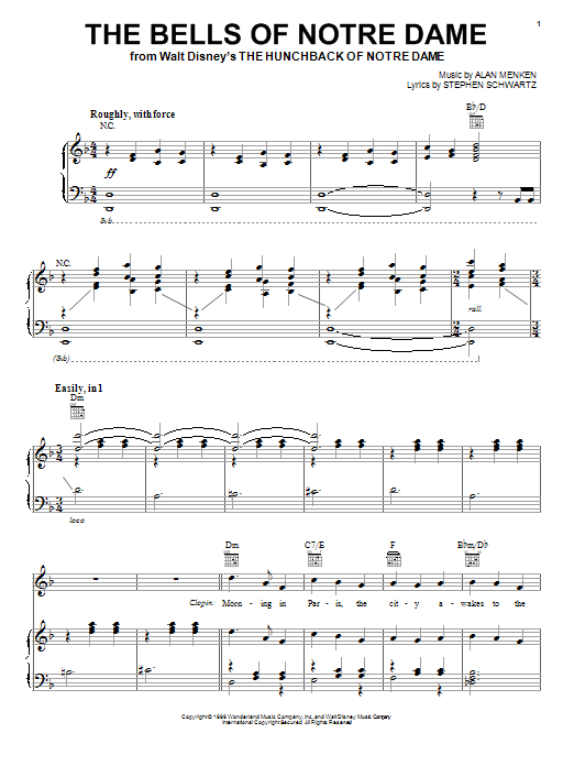 Alan Menken The Bells Of Notre Dame sheet music notes and chords arranged for Piano, Vocal & Guitar Chords (Right-Hand Melody)