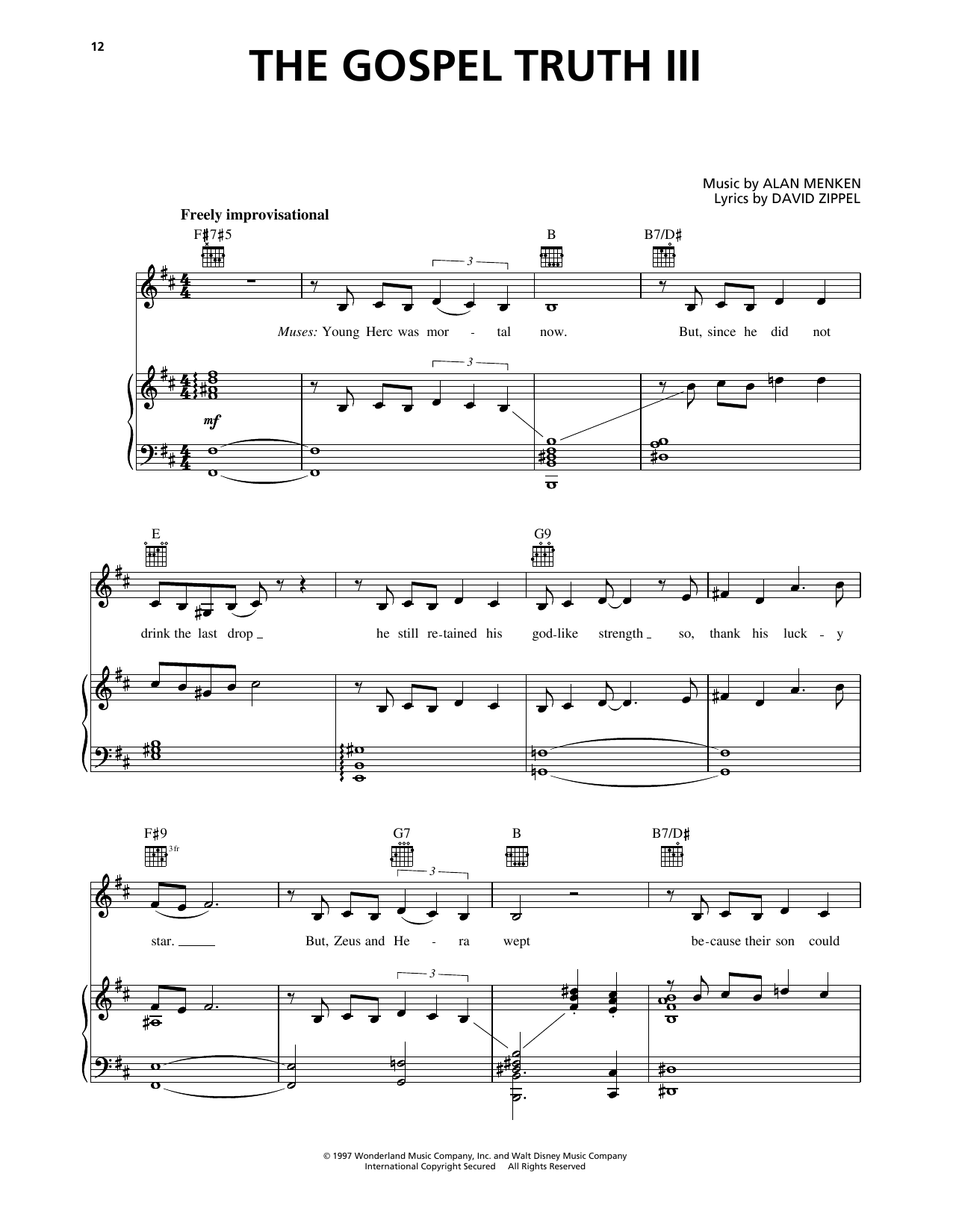 Alan Menken The Gospel Truth III (from Hercules) sheet music notes and chords arranged for Piano, Vocal & Guitar Chords (Right-Hand Melody)