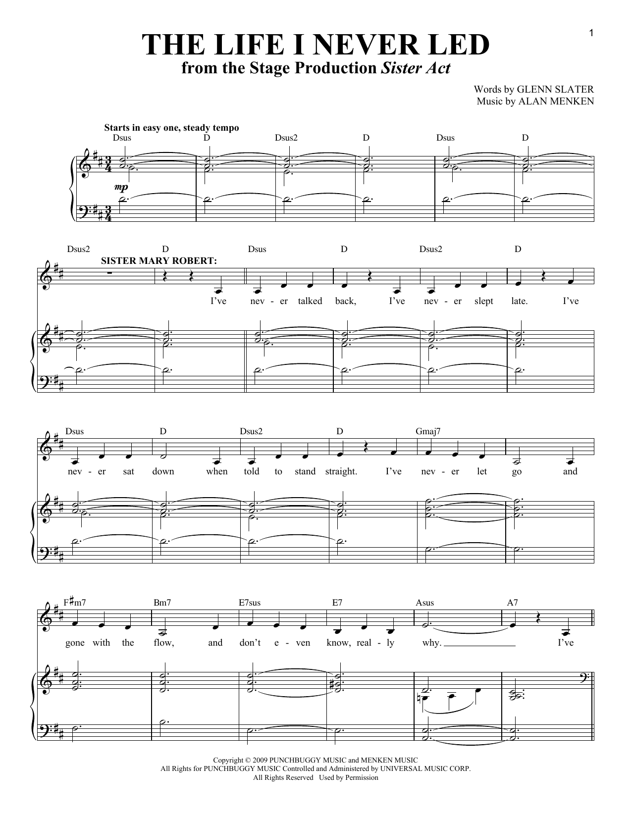 Alan Menken The Life I Never Led sheet music notes and chords arranged for Piano & Vocal