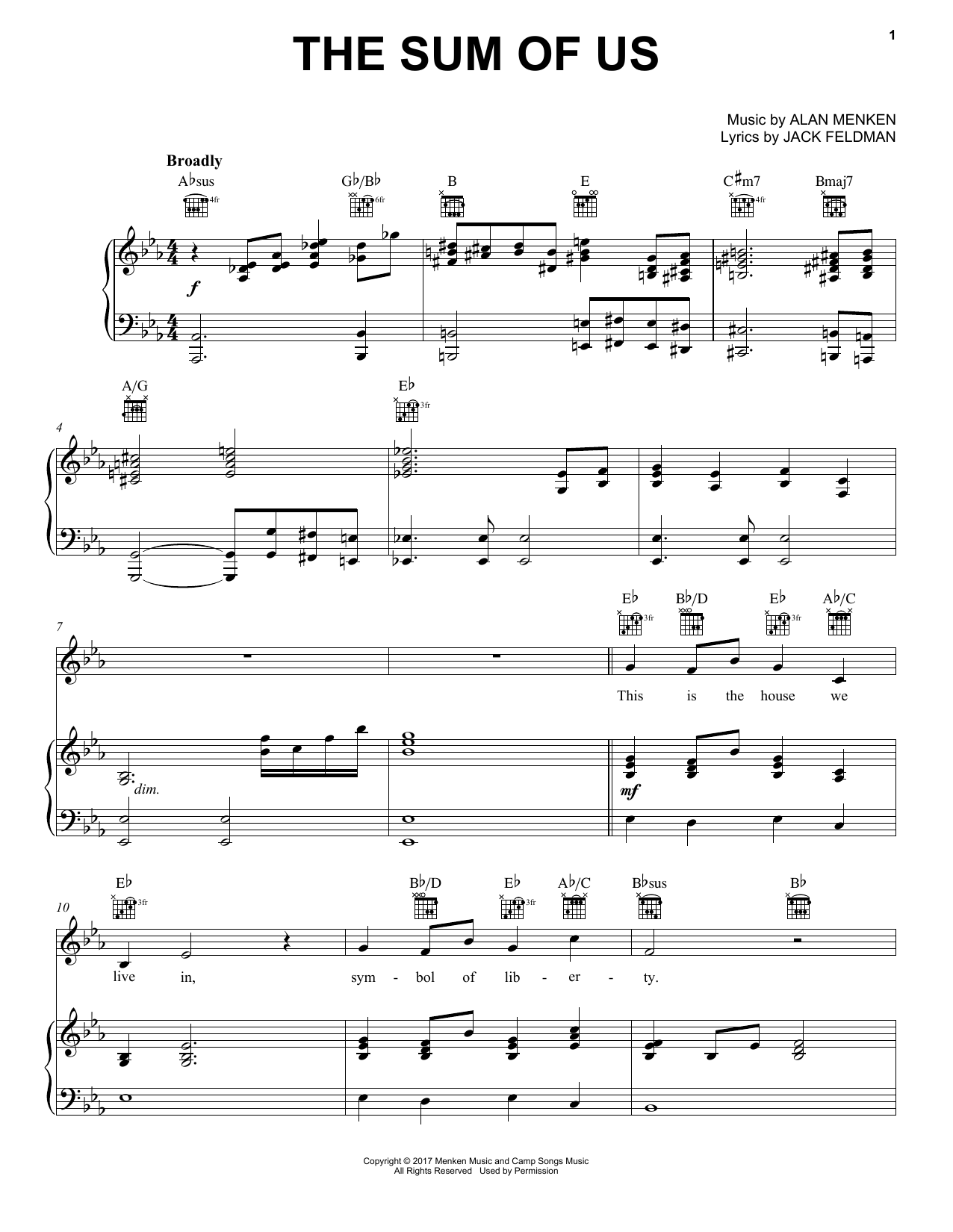 Alan Menken The Sum Of Us sheet music notes and chords arranged for Piano, Vocal & Guitar Chords (Right-Hand Melody)