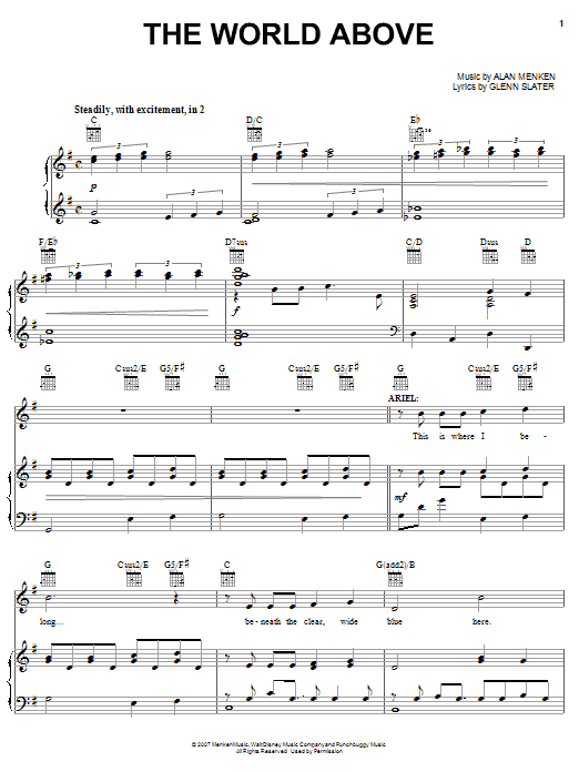 Alan Menken The World Above (from The Little Mermaid: A Broadway Musical) sheet music notes and chords arranged for Piano, Vocal & Guitar Chords (Right-Hand Melody)