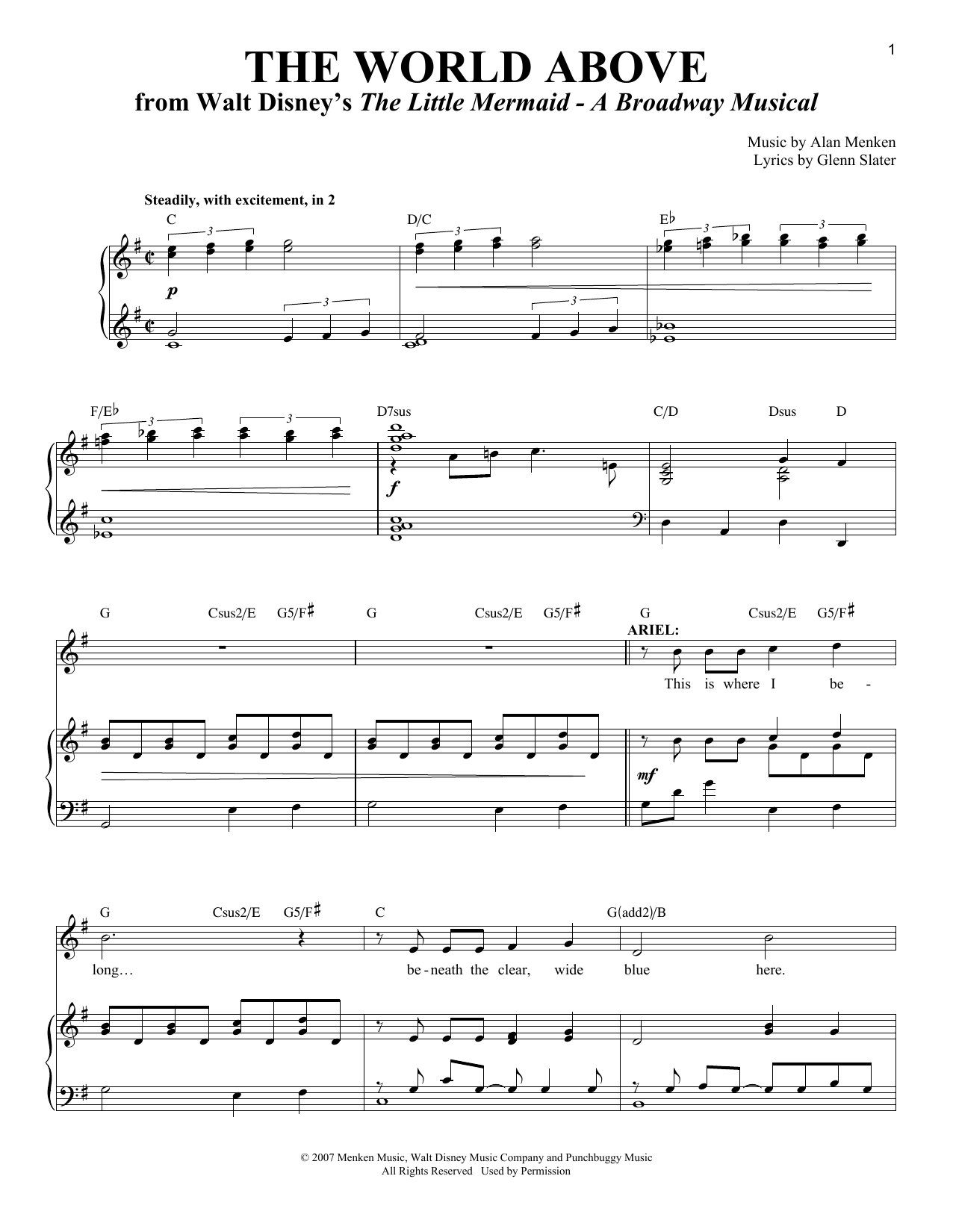 Alan Menken The World Above sheet music notes and chords arranged for Piano & Vocal
