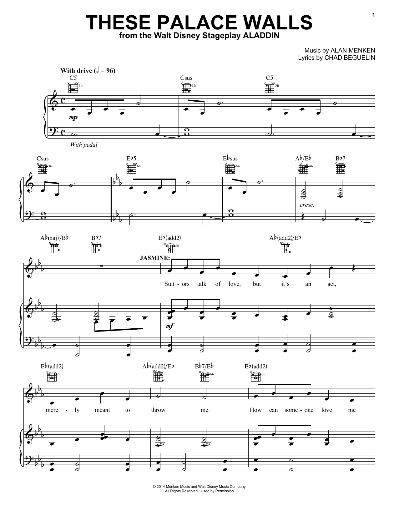 Alan Menken These Palace Walls (from Aladdin: The Broadway Musical) sheet music notes and chords arranged for Piano & Vocal