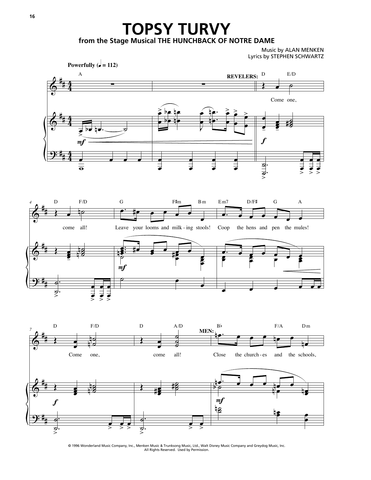 Alan Menken Topsy Turvy (Topsy Turvy Part 2) sheet music notes and chords arranged for Piano & Vocal
