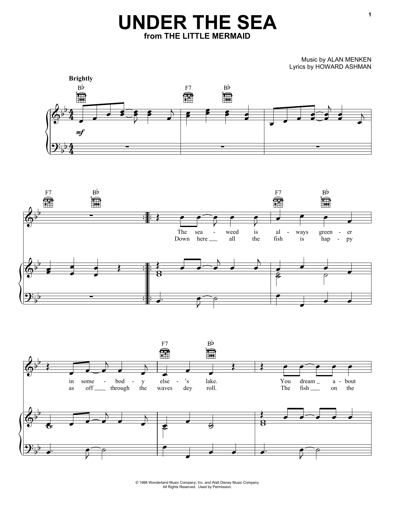 Alan Menken Under The Sea (from The Little Mermaid) sheet music notes and chords arranged for Ukulele Ensemble