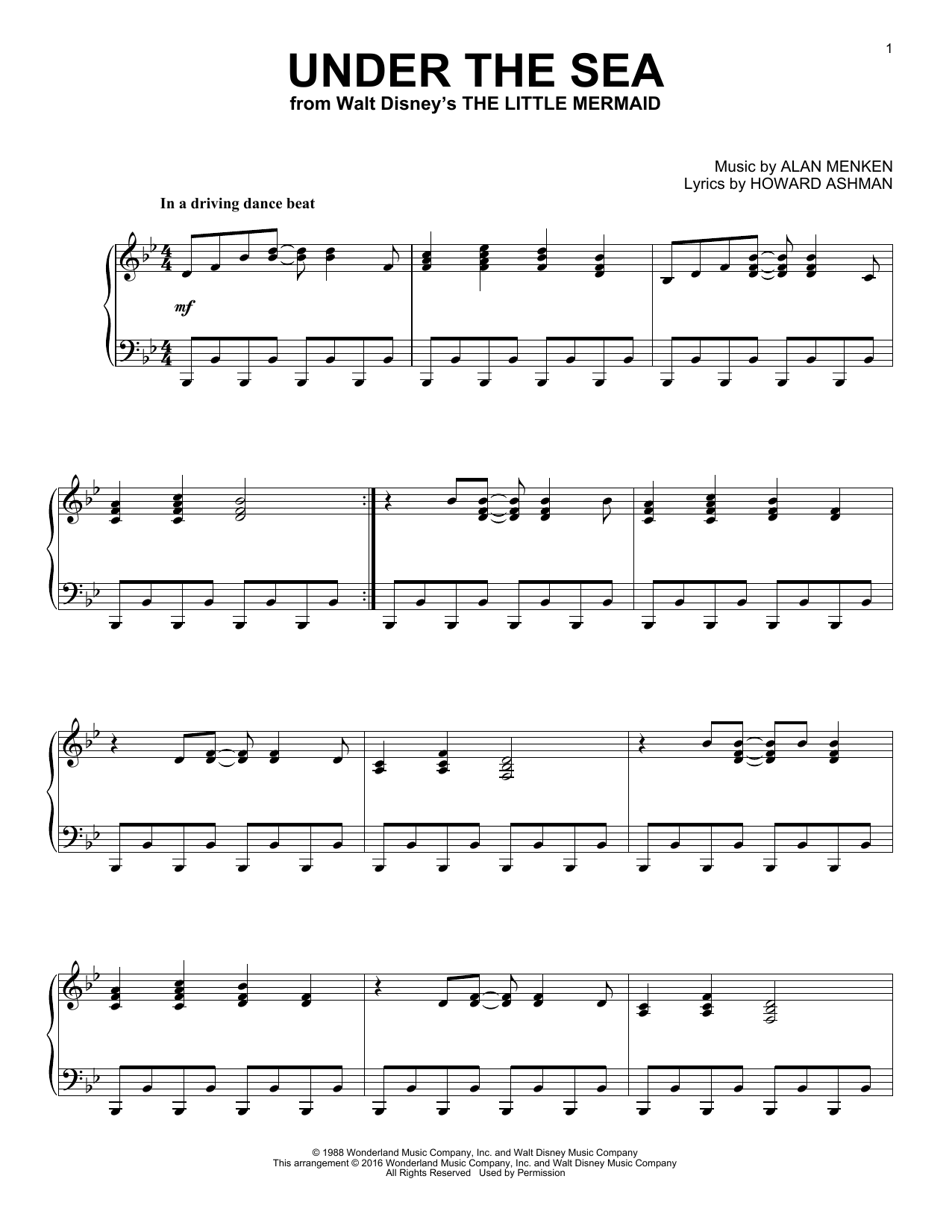 Alan Menken Under The Sea [Jazz version] (from The Little Mermaid) sheet music notes and chords arranged for Piano Solo