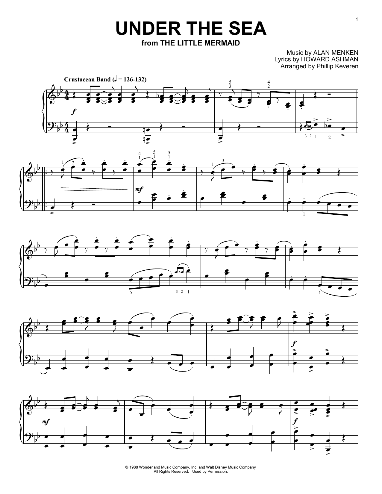 Alan Menken Under The Sea [Ragtime version] (from The Little Mermaid) (arr. Phillip Keveren) sheet music notes and chords arranged for Piano Solo