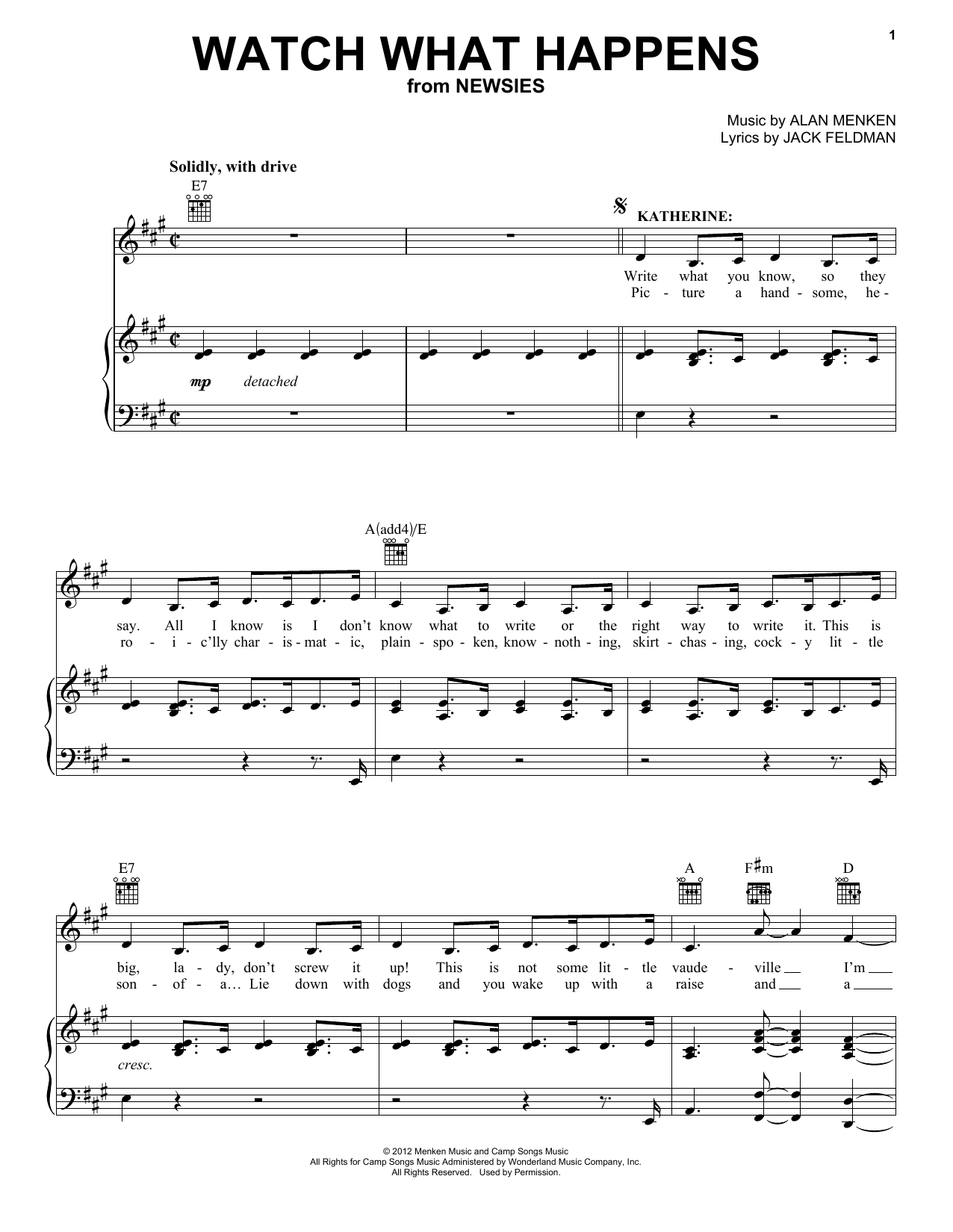 Alan Menken Watch What Happens sheet music notes and chords arranged for Piano & Vocal
