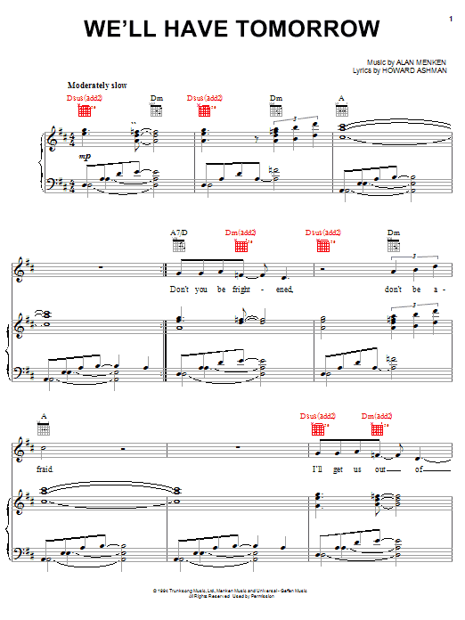 Alan Menken We'll Have Tomorrow sheet music notes and chords arranged for Piano, Vocal & Guitar Chords (Right-Hand Melody)
