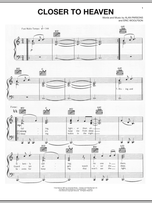 Alan Parsons Project Closer To Heaven sheet music notes and chords arranged for Piano, Vocal & Guitar Chords (Right-Hand Melody)
