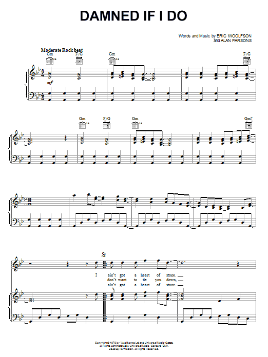 Alan Parsons Project Damned If I Do sheet music notes and chords arranged for Piano, Vocal & Guitar Chords (Right-Hand Melody)