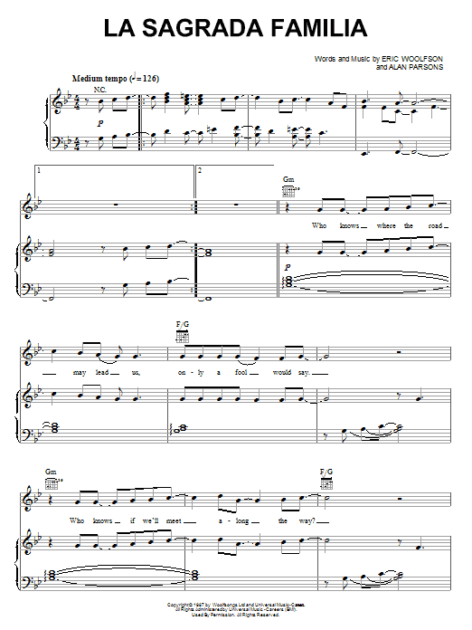 Alan Parsons Project La Sagrada Familia sheet music notes and chords arranged for Piano, Vocal & Guitar Chords (Right-Hand Melody)