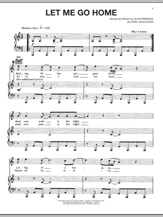 Alan Parsons Project Let Me Go Home sheet music notes and chords arranged for Piano, Vocal & Guitar Chords (Right-Hand Melody)