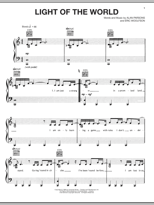 Alan Parsons Project Light Of The World sheet music notes and chords arranged for Piano, Vocal & Guitar Chords (Right-Hand Melody)