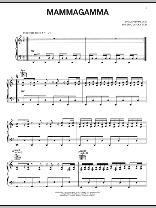Alan Parsons Project Mammagamma sheet music notes and chords arranged for Piano, Vocal & Guitar Chords (Right-Hand Melody)